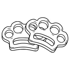 brass knuckles illustration hand drawn outline vector