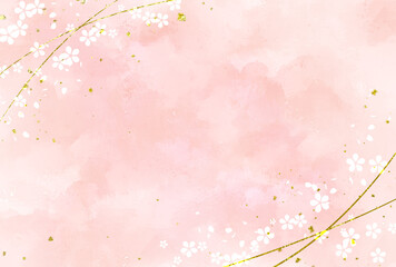 淡いピンクの水彩と桜の花フレーム　春