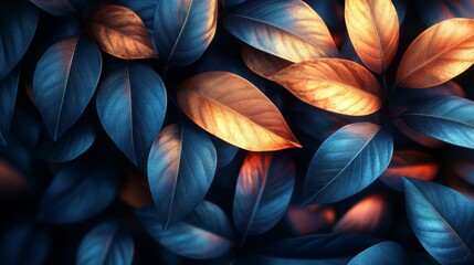 Dark teal and gold leaves background texture.