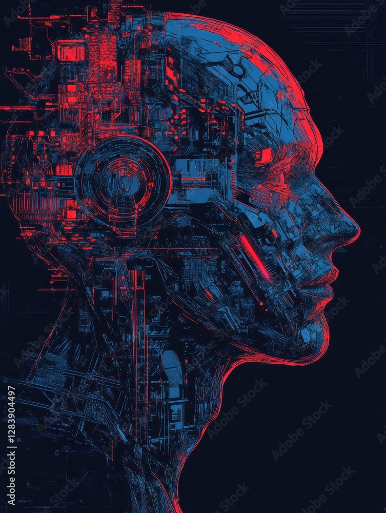 Aufkleber Merging of organic and mechanical forms in a futuristic representation of human and AI integration. Generative AI