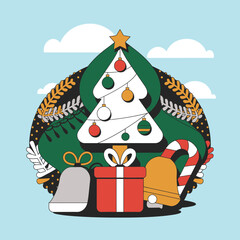 Naklejka premium 2d vector illustration colorful icon for Christmas items and decoration with gifts accessories