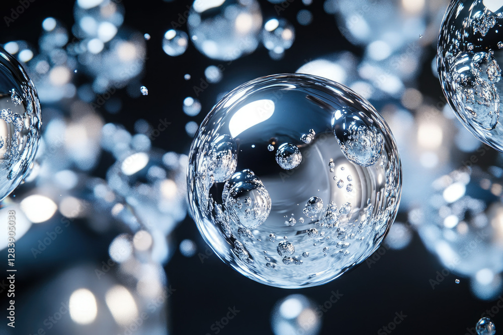 Poster Close-up of glistening, transparent spheres filled with smaller bubbles, creating a mesmerizing visual effect.