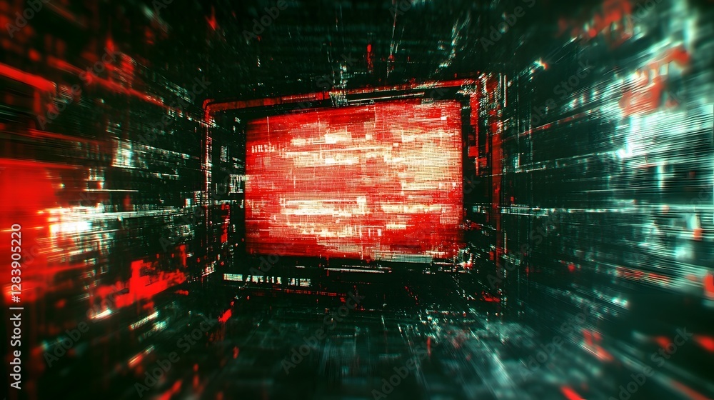 Poster Futuristic neon digital matrix with glitch effects and flowing electric circuits in a surreal sci fi atmosphere  Dynamic and vibrant digital visualization abstract high tech background with data code