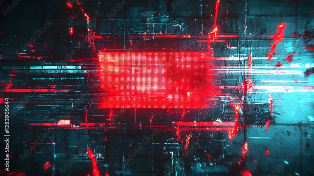Poster Futuristic neon glitch abstract digital art with dynamic lighting vivid colors and intricate patterns creating a visually captivating and technological atmosphere