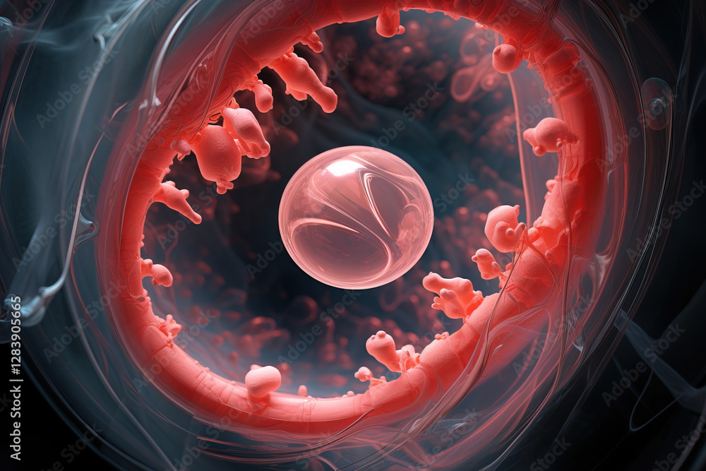 Poster abstract view of a cell-like structure in a dark environment