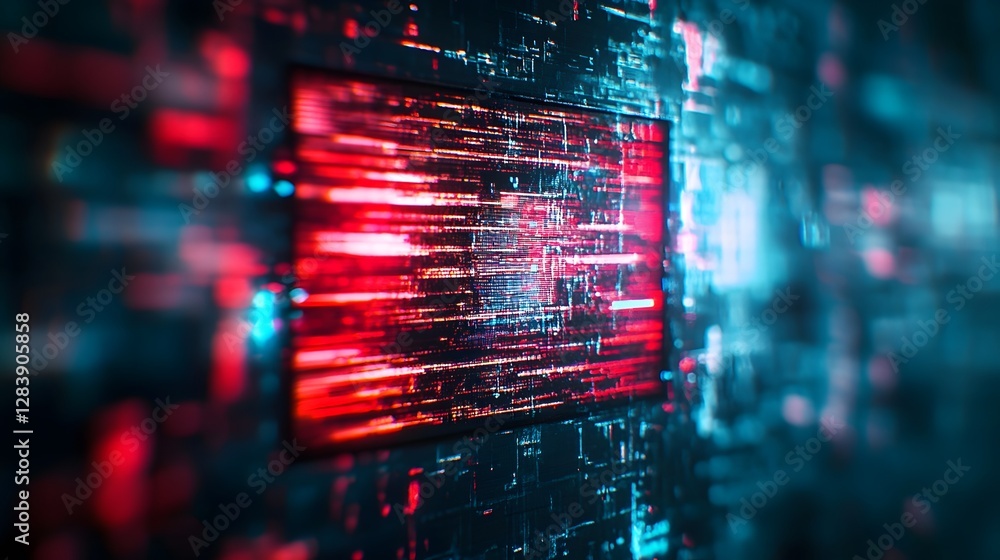 Poster Futuristic neon lights and digital fractal patterns abstract glowing lines and luminous technology backdrop cyberpunk inspired digital art