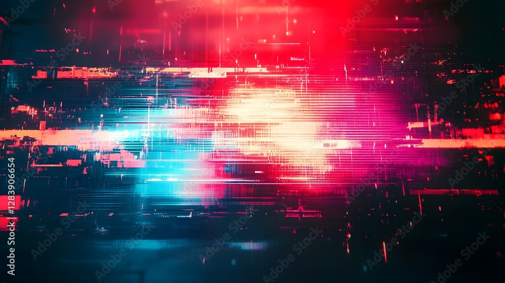 Poster Futuristic vibrant glitch abstract digital energy explosion background with neon lights electric signals and sci fi visuals  Dynamic colorful and technologically advanced energy display