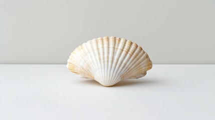 White Shell with Delicate Striations on a Minimalistic Background for Artistic and Coastal Themes