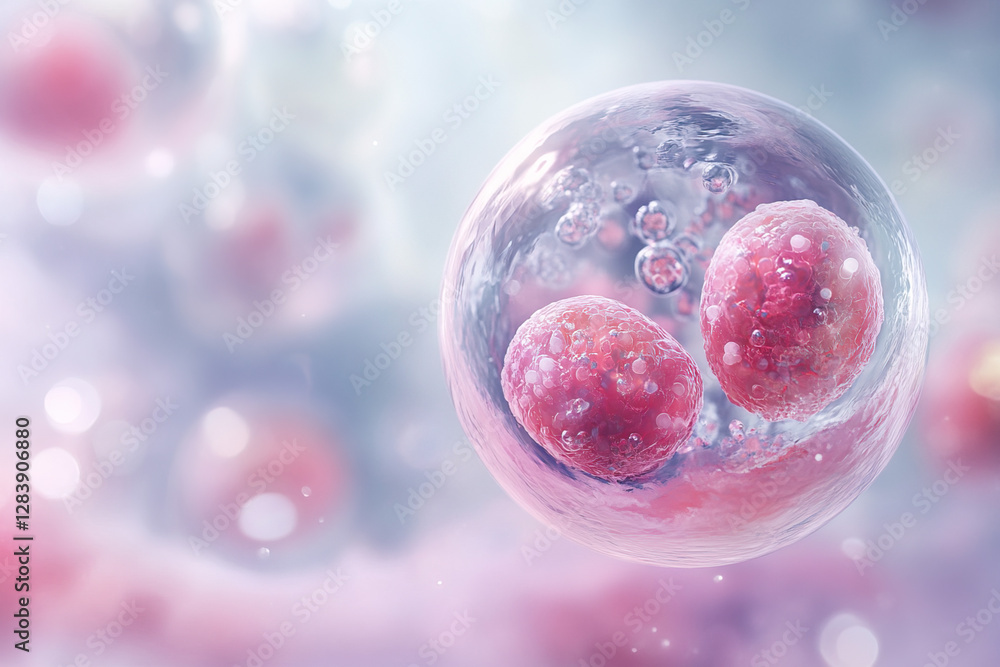 Poster microscopic view of dividing cells in a soft colorful background
