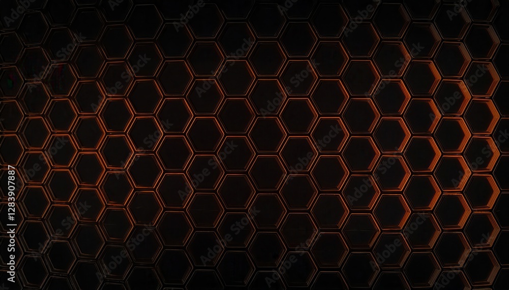Aufkleber black hexagonal honeycomb pattern with glowing orange edges on dark background, modern graphic design