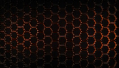 black hexagonal honeycomb pattern with glowing orange edges on dark background, modern graphic design