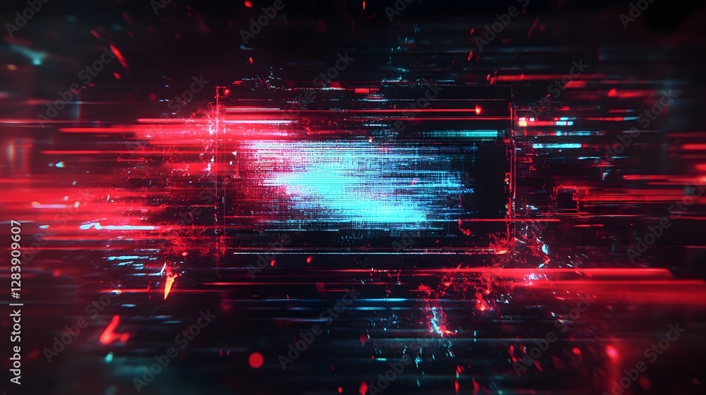 Aufkleber Glitched neon lights abstract digital art background with dynamic vibrant colors distortions and patterns creating a futuristic experimental visual effect