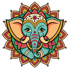 Vibrant Elephant with Decorative Mandala Frame