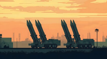 Industrial landscape at sunset, silhouette of machinery and equipment against colorful sky, evokes themes of progress and innovation.