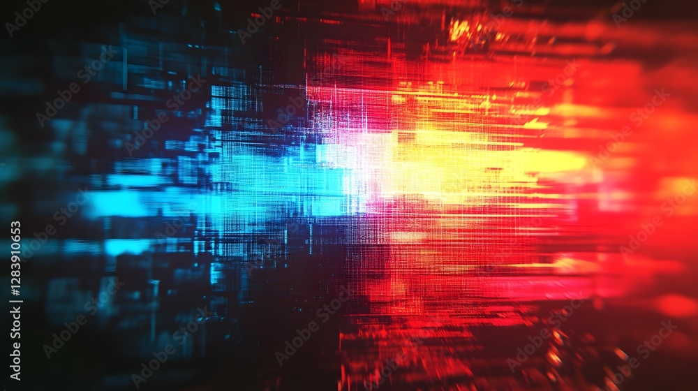 Poster Glitchy neon cyber fractal abstract futuristic digital art visualization with vibrant colors dynamic data patterns and a high tech aesthetic
