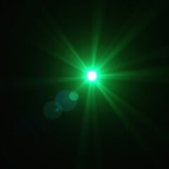 Bright light shines on a dark background with lens flare effects and green glow, light, spotlight effect, radiant beam