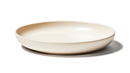 Neutral Elegant Round Ceramic Plate on a White Background for Modern Table Settings and Decor