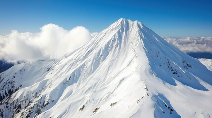Close up of a mountain peak covered in snow, breathtaking landscape outdoor adventure nature