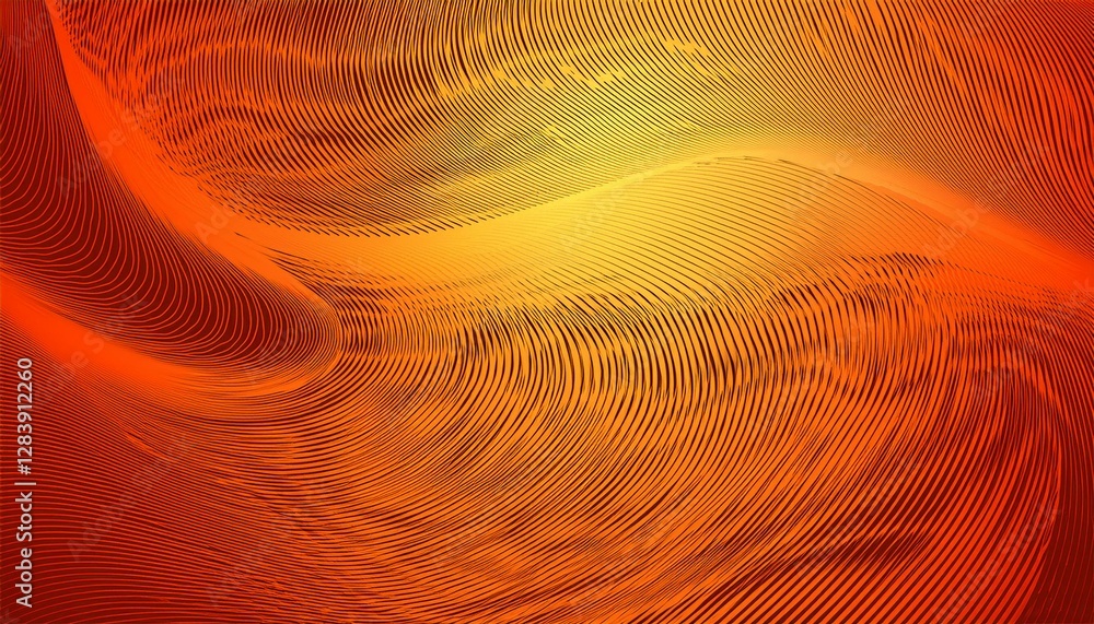 Poster abstract halftone background of small dots and wavy lines in orange colors. generated image