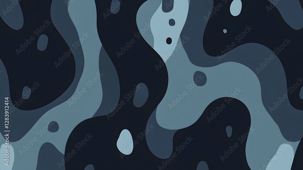 Poster abstract dark blue camo pattern, fluid shapes and organic lines create a modern backdrop, perfect fo