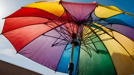 colorful umbrella with sun, colorful umbrellas in the sun, colorful umbrella on a beach, colorful beach umbrella