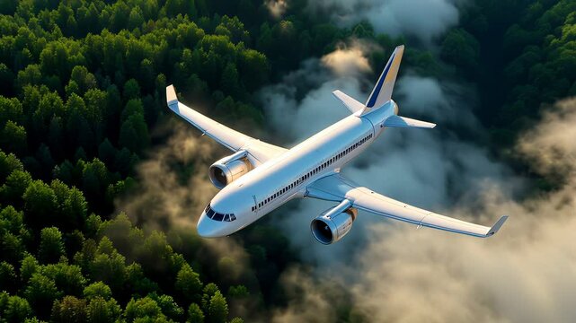 Sleek Commercial Airplane Animation: A Futuristic Jet Soaring Through Cloudless Skies, Representing Modern Air Travel, Speed, Efficiency, and Global Connectivity. Perfect for travel agencies, aviation