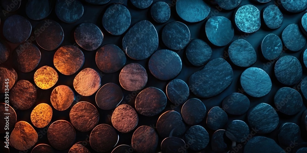 Poster a black and orange background with a pattern of black and orange circles