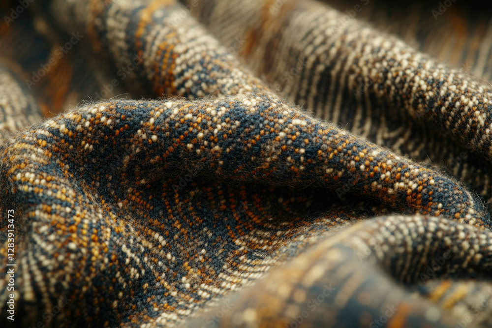 Poster Close-up view of a textured woolen fabric in earthy tones with a subtle pattern.