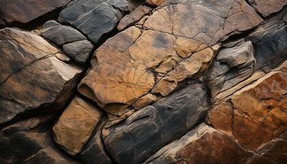 A raw, unpolished stone surface with natural roughness, cracks, and earthy color variations