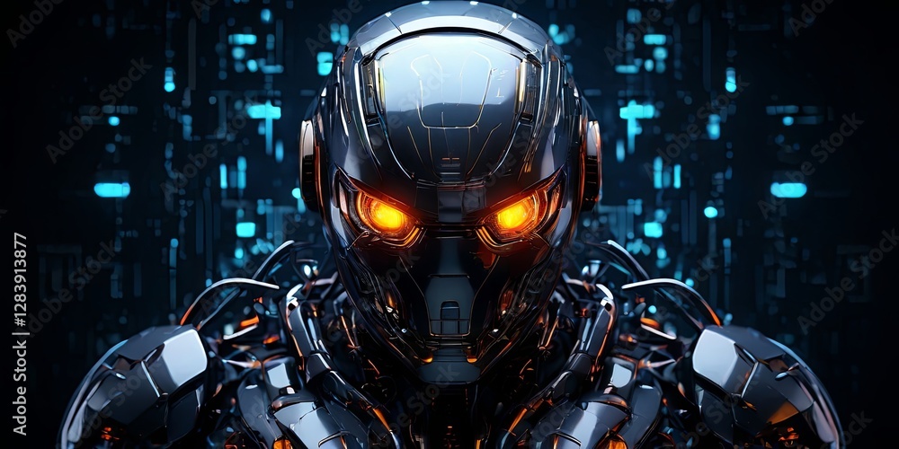 Poster a robot with a face and a helmet