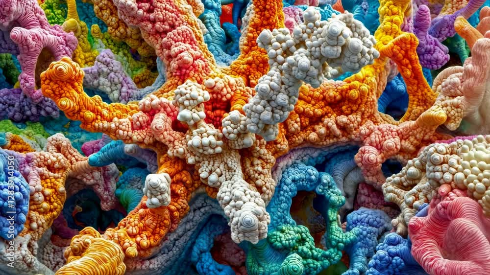 Poster colorful abstract representation of micro-organisms in a vivid landscape of shapes and patterns