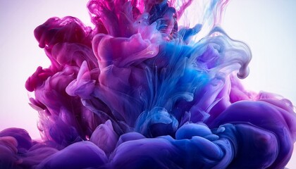 Fototapeta premium Close-up of a nebula-inspired ink swirl in water, with deep purples, blues, and pinks blending together, creating a cosmic, ethereal look with swirling, vibrant colors.