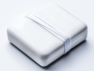 Minimalist white gift box with elastic band on a clean surface ready for presents and surprise celebrations