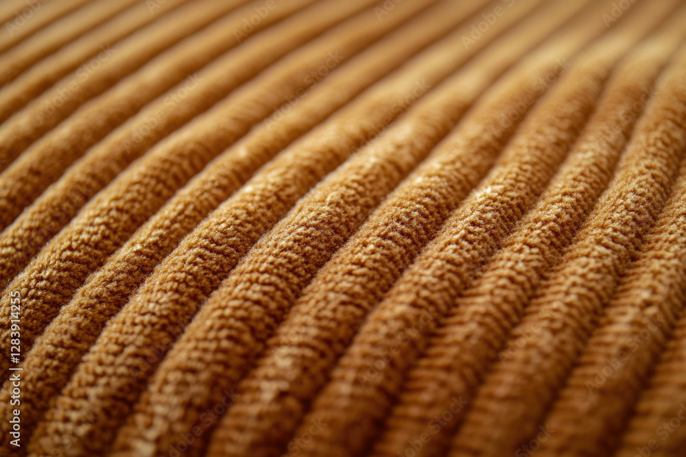 Poster close-up of textured corduroy fabric, showcasing its ribbed pattern and warm brown color.