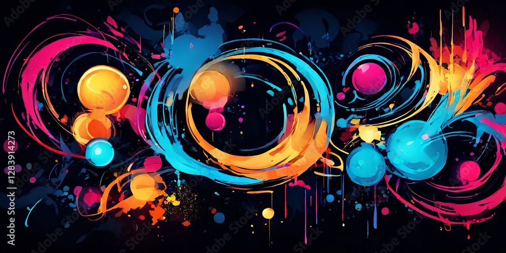 Poster a colorful painting with many different colored circles