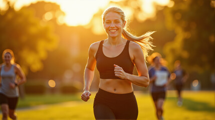 A female athlete enjoys an energizing morning jog in the park  ,generated AI