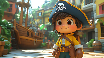 Child pirate smiling harbor town adventure game