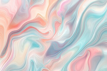 Obraz premium Pastel background of surreal depiction of iridescent, flowing material, resembling liquid silk or holographic waves. Its vibrant colors and dynamic textures