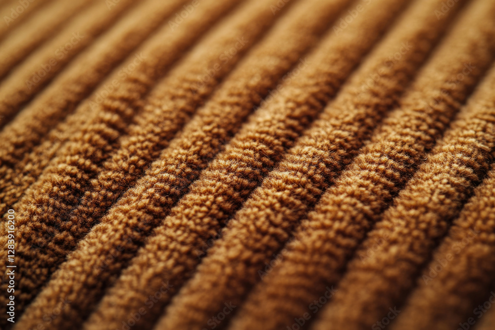 Poster Close-up of brown corduroy fabric texture showing parallel ridges and soft fibers.