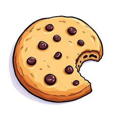 Cartoon Style Chocolate Chip Cookie with a Bite Taken Out Yummy Treat Delicious Food