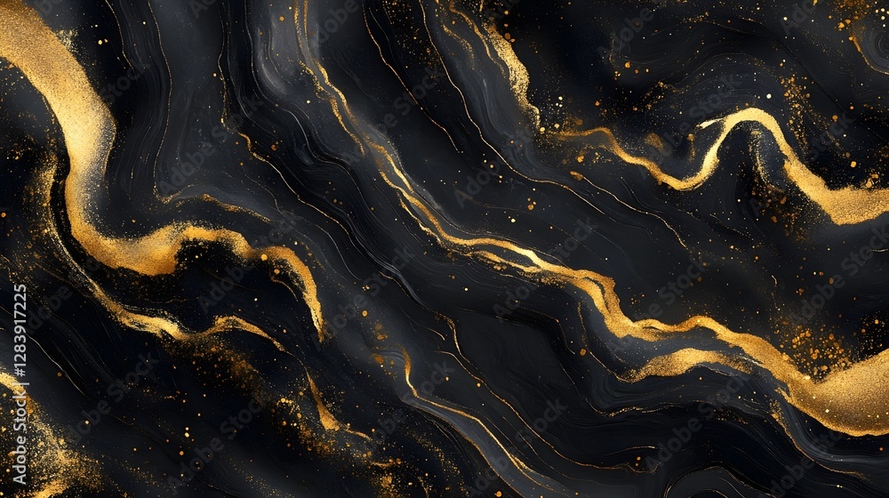 Poster Luxurious abstract background featuring a mesmerizing mixture of dark marble textures and shimmering golden accents  This visually striking and captivating design is perfect for high end branding