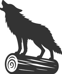 A wolf howling on a fallen log vector animal silhouette