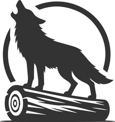 A wolf howling on a fallen log vector animal silhouette