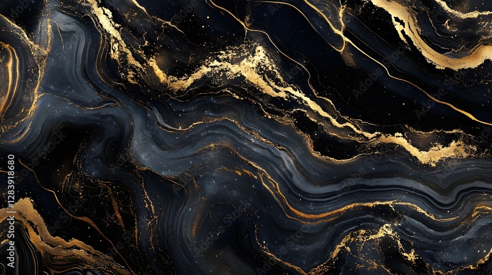 Poster Luxurious abstract black and gold marble texture background with dynamic fluid patterns swirling waves and organic movement  Elegant premium and modern design with a creative visual appeal