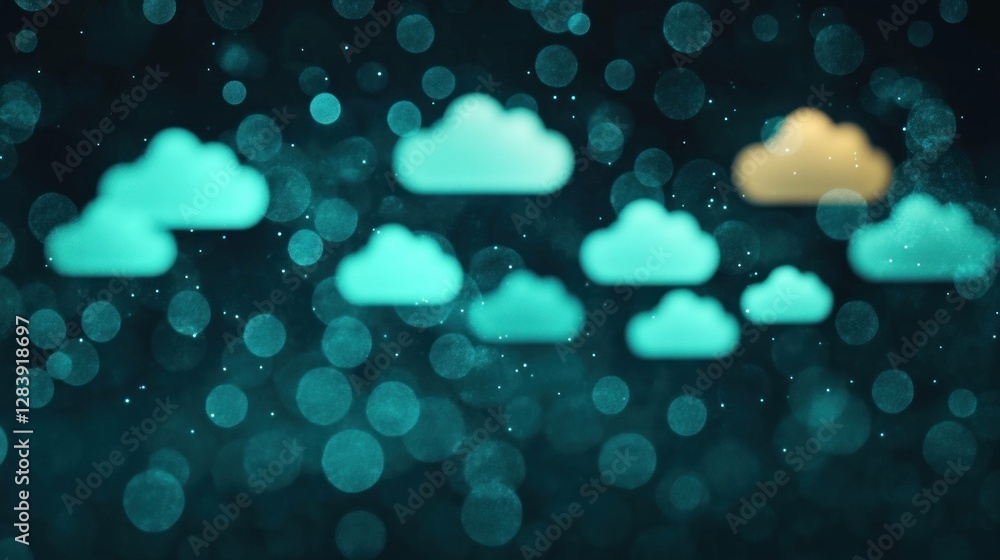 Poster a beautiful abstract background featuring stylized clouds in varying shades of blue and a single war