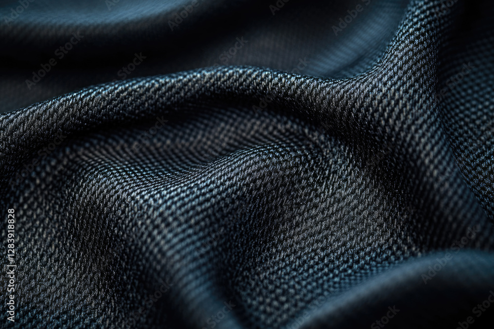 Poster close-up of dark, textured fabric with subtle waves, showing intricate weave.