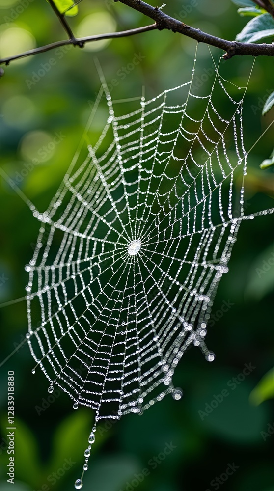 Poster a spider web is shown with a drop of water in the center