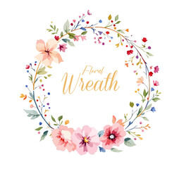 Midsummer Wild field Wreath Watercolor Wildflower clipart, Delicate flower frame	