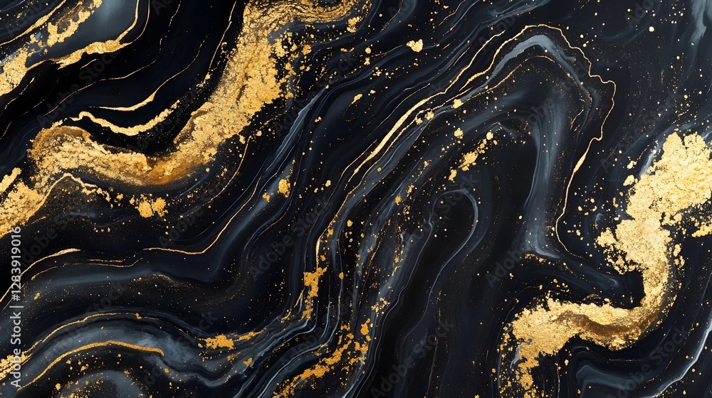 Poster Luxurious Abstract Gold and Black Marble Effect Flowing Dynamically with Splattered Ink and Fluid Motions  Elegant Ornate Background for Decor Fashion and Design