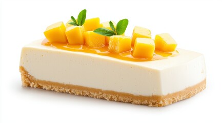 Delicious Mango Cheesecake Dessert with Garnish Cream and Biscuit Base Refreshing Sweet Food